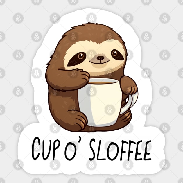 Cute Funny "Cup o' Sloffee" Sloth Drawing Sticker by MugsForReal